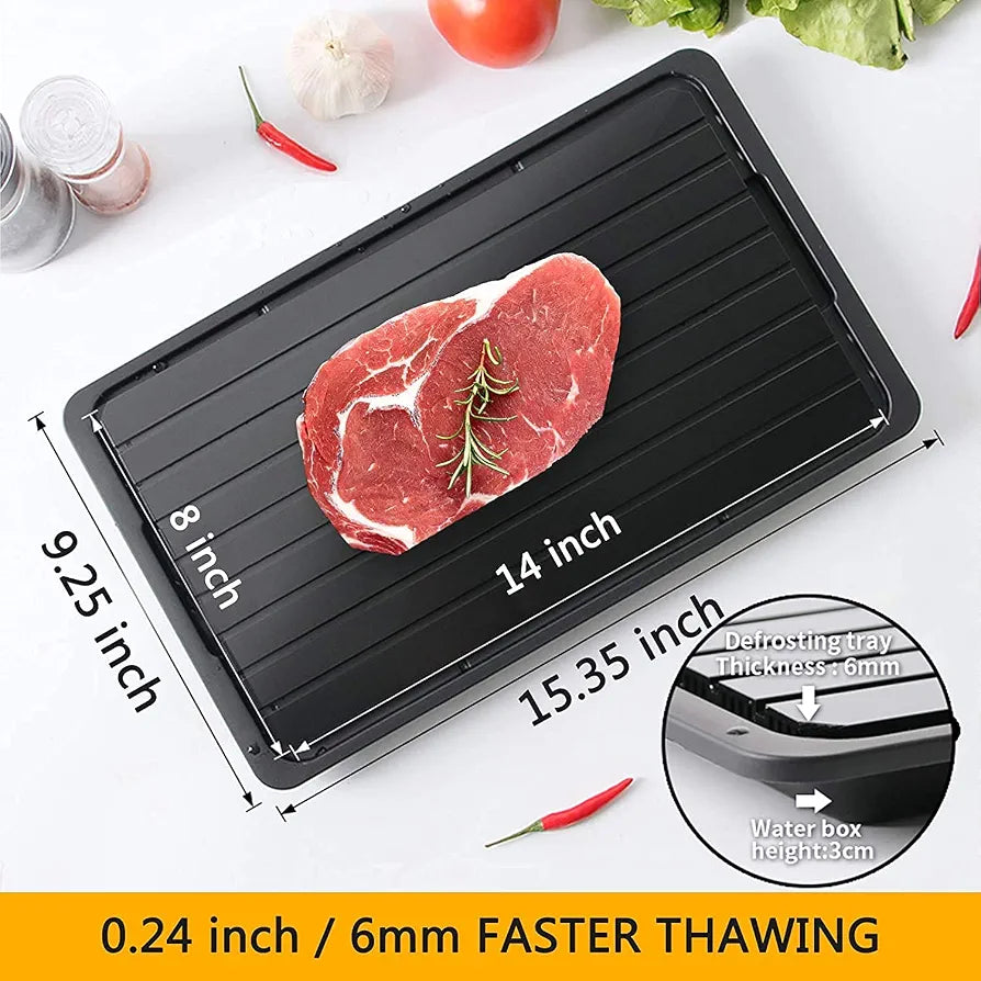 Defrosting Tray for Frozen Meat Rapid and Safer - Thawing Tray for Frozen Meat with Drip - Natural Heating Defroster Miracle Thaw Large Size Upgrades 6mm