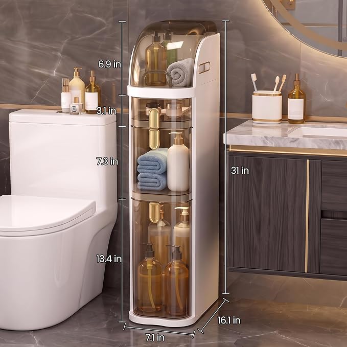 3-Tier Slim Bathroom Storage Cabinet with Drawers,Movable.