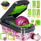 Yusshn Vegetable Chopper,12-in-1 Multifunctional Food Chopper,Professional Onion Chopper with 7 Blades,Vegetable Cutter with Container for Salad,Potato,Carrot,and Garlic; Essential Kitchen Tool
