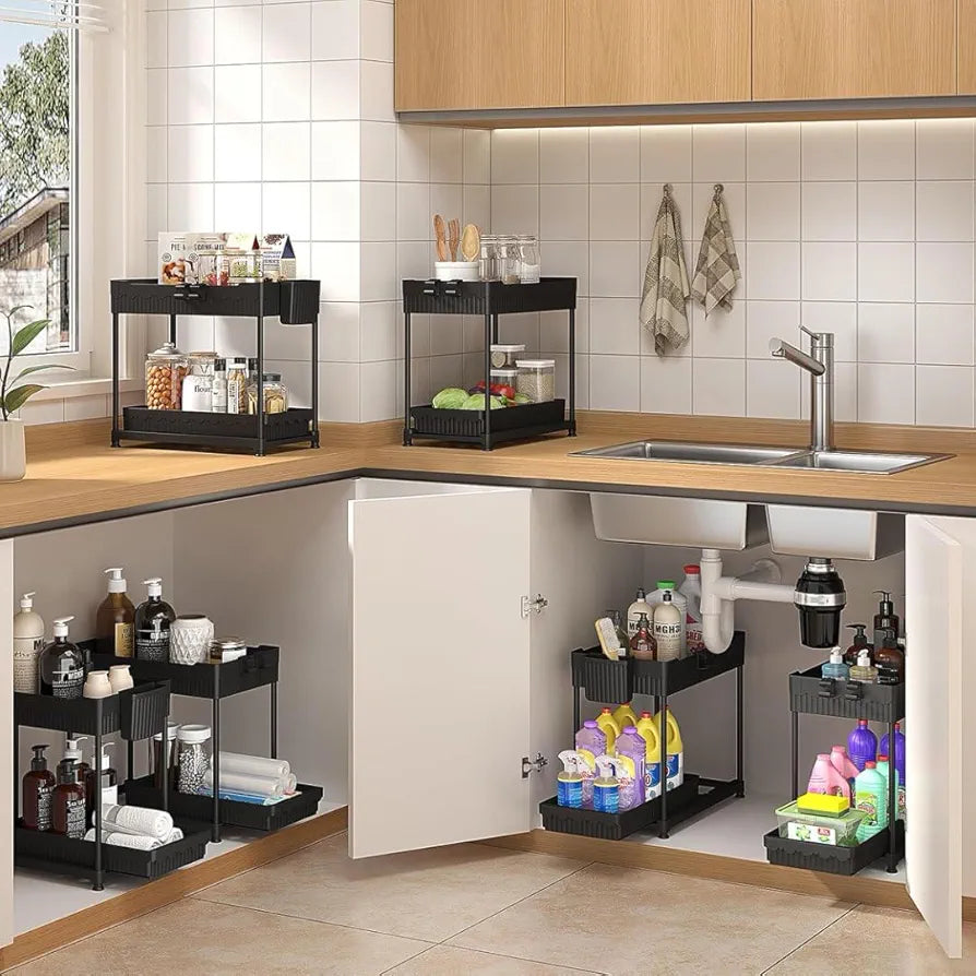 Sevenblue 3-Pack 2-Tier Under Sink Organizers with Sliding Drawers for Kitchen and Bathroom Storage