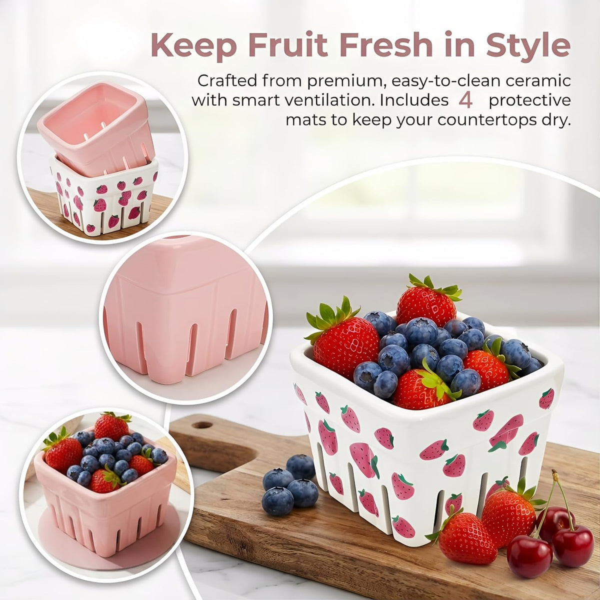 KITECHOME Ceramic Berry Baskets