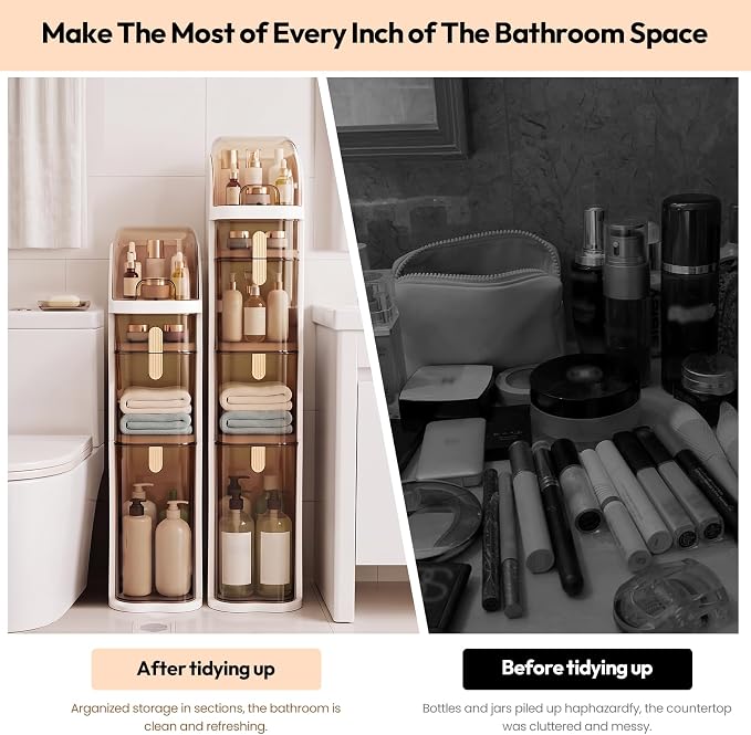 3-Tier Slim Bathroom Storage Cabinet with Drawers,Movable.
