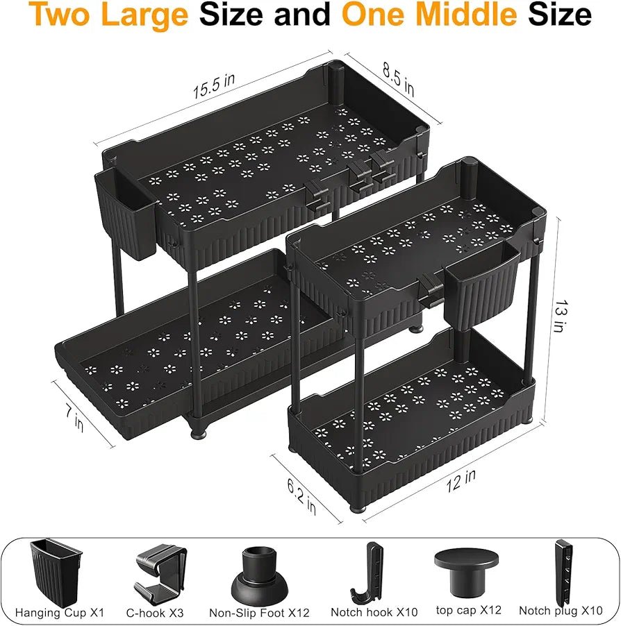 Sevenblue 3-Pack 2-Tier Under Sink Organizers with Sliding Drawers for Kitchen and Bathroom Storage