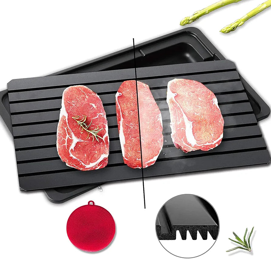 Defrosting Tray for Frozen Meat Rapid and Safer - Thawing Tray for Frozen Meat with Drip - Natural Heating Defroster Miracle Thaw Large Size Upgrades 6mm