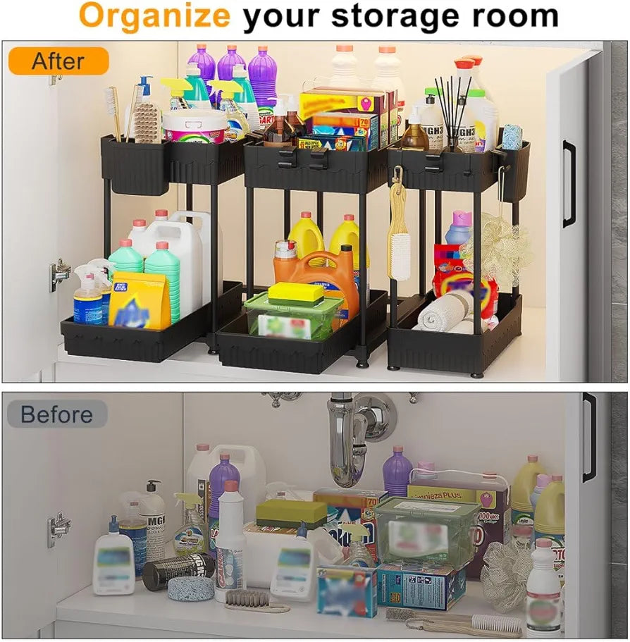 Sevenblue 3-Pack 2-Tier Under Sink Organizers with Sliding Drawers for Kitchen and Bathroom Storage