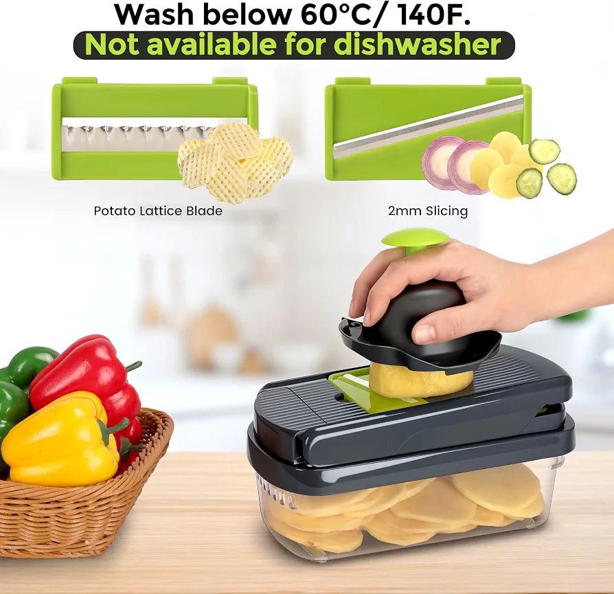 Yusshn Vegetable Chopper,12-in-1 Multifunctional Food Chopper,Professional Onion Chopper with 7 Blades,Vegetable Cutter with Container for Salad,Potato,Carrot,and Garlic; Essential Kitchen Tool