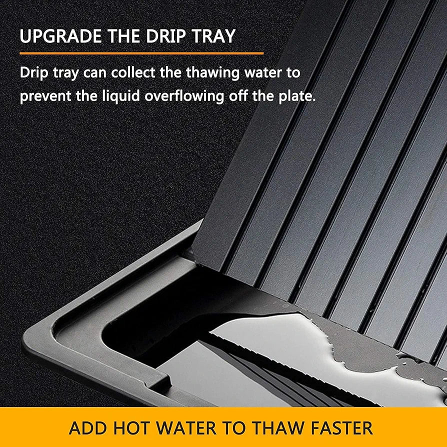 Defrosting Tray for Frozen Meat Rapid and Safer - Thawing Tray for Frozen Meat with Drip - Natural Heating Defroster Miracle Thaw Large Size Upgrades 6mm