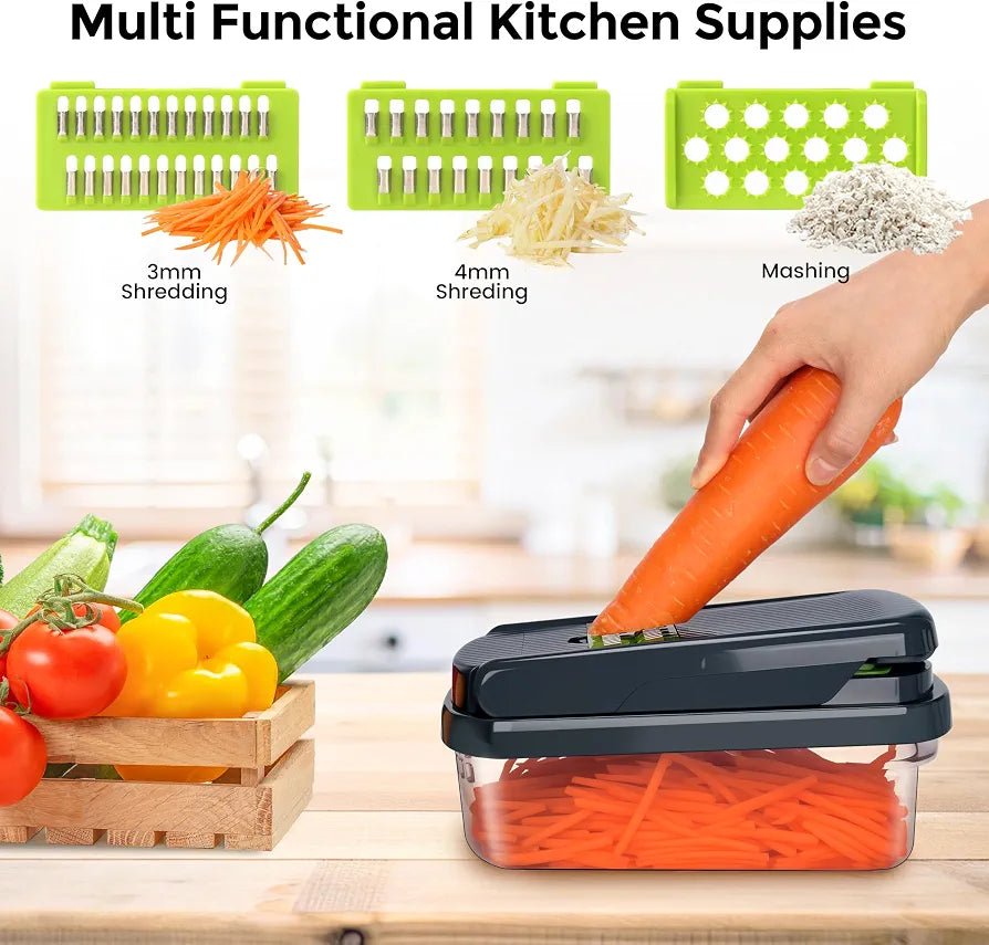 Yusshn Vegetable Chopper,12-in-1 Multifunctional Food Chopper,Professional Onion Chopper with 7 Blades,Vegetable Cutter with Container for Salad,Potato,Carrot,and Garlic; Essential Kitchen Tool
