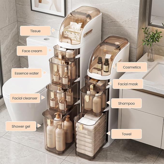 3-Tier Slim Bathroom Storage Cabinet with Drawers,Movable.