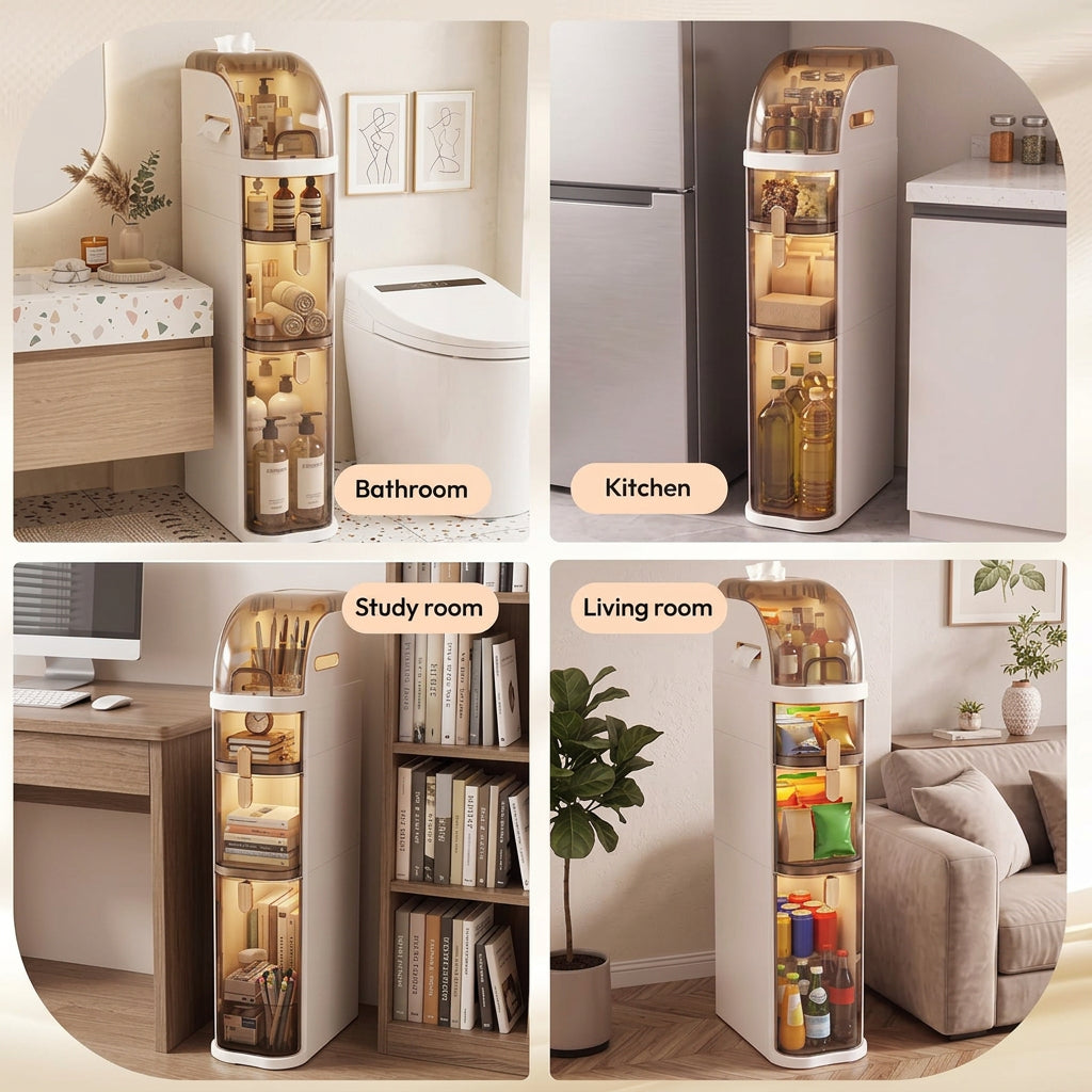 3-Tier Slim Bathroom Storage Cabinet with Drawers,Movable.