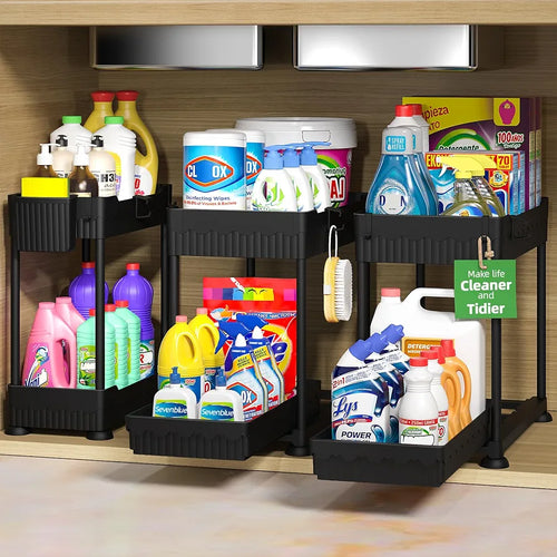 Sevenblue 3-Pack 2-Tier Under Sink Organizers with Sliding Drawers for Kitchen and Bathroom Storage