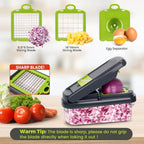 Yusshn Vegetable Chopper,12-in-1 Multifunctional Food Chopper,Professional Onion Chopper with 7 Blades,Vegetable Cutter with Container for Salad,Potato,Carrot,and Garlic; Essential Kitchen Tool