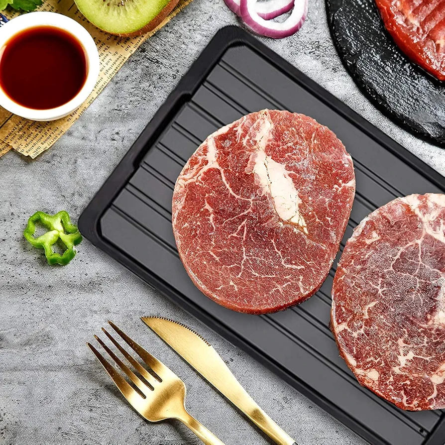 Defrosting Tray for Frozen Meat Rapid and Safer - Thawing Tray for Frozen Meat with Drip - Natural Heating Defroster Miracle Thaw Large Size Upgrades 6mm