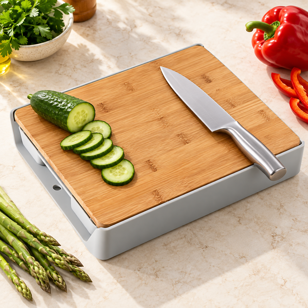 Multifunctional Bamboo Cutting Board Drawer Type Chopping Board Kitchen Tool